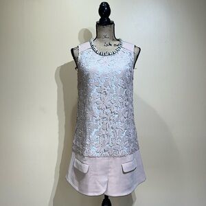 Beige Sleeveless Lace Shift Dress